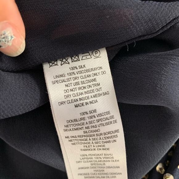 French Connection Womens 100% Silk and Gold Sequin Navy Blue Shift Dress Size 2 - Picture 8 of 8